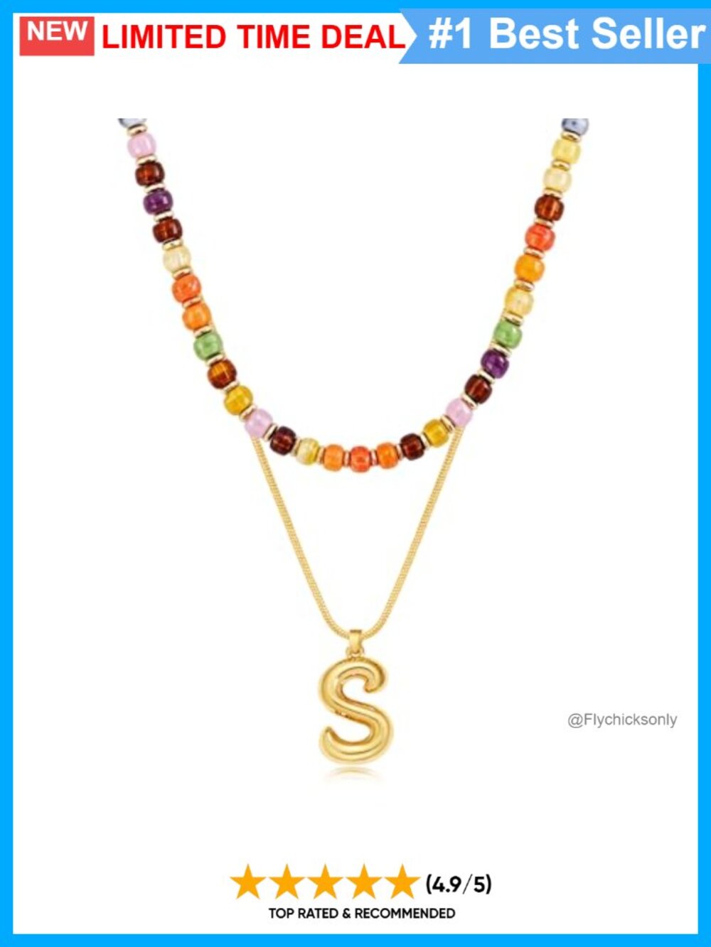Layered Initial Necklace 14K Gold Plated Bubble Letter Choker Acrylic Beaded
